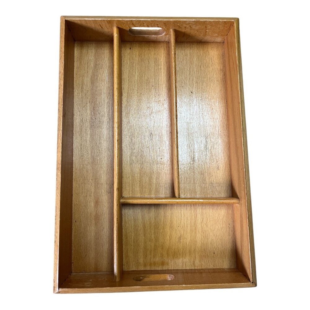 Vintage Wooden Cutlery Tray Organizer Made in Romania 1980s Beech Wood Silverwar